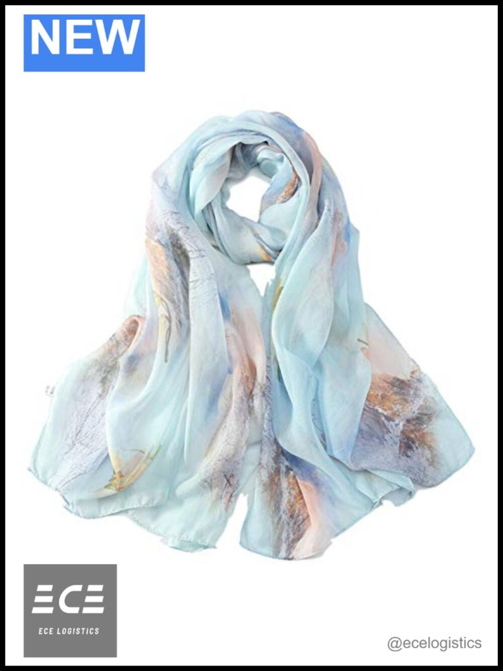 Long Silk Chiffon Scarf 69x25 Floral Print Fashion Accessory